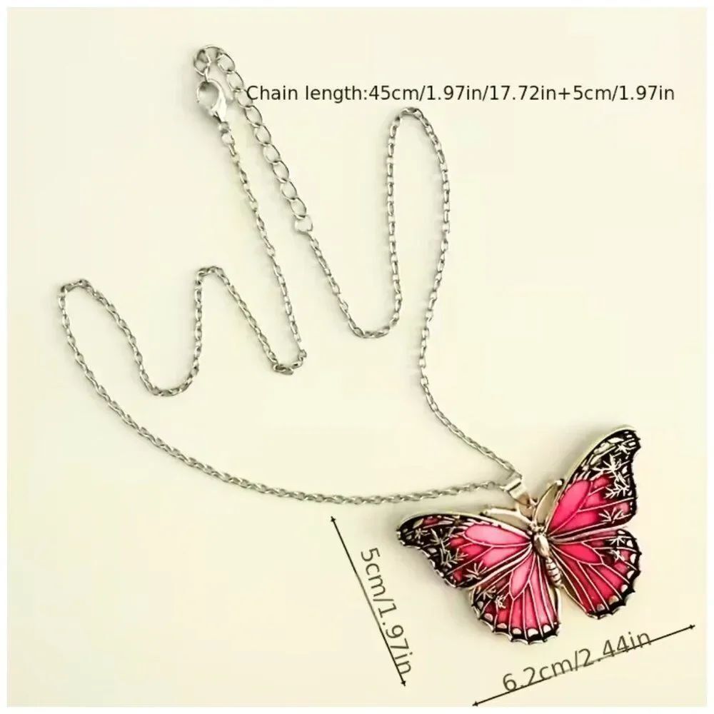 NWT Victorian Midnight Black Glitter Butterfly Pendant Necklace Boho Y2K Gothic - Picture 2 of 2